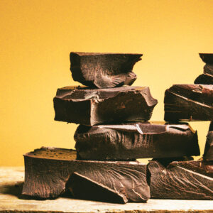 close up of chocolate pieces stack