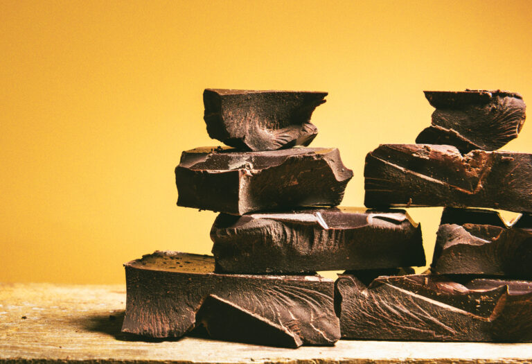 close up of chocolate pieces stack